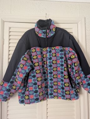 NWT WESC Oversized Sherpa Jacket w/Multicolored Smiley Faces
